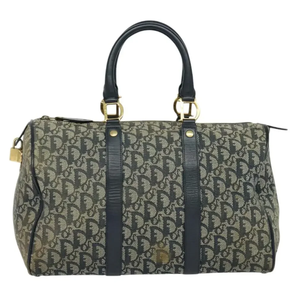DIOR Trotter Canvas Boston Bag Navy Gold